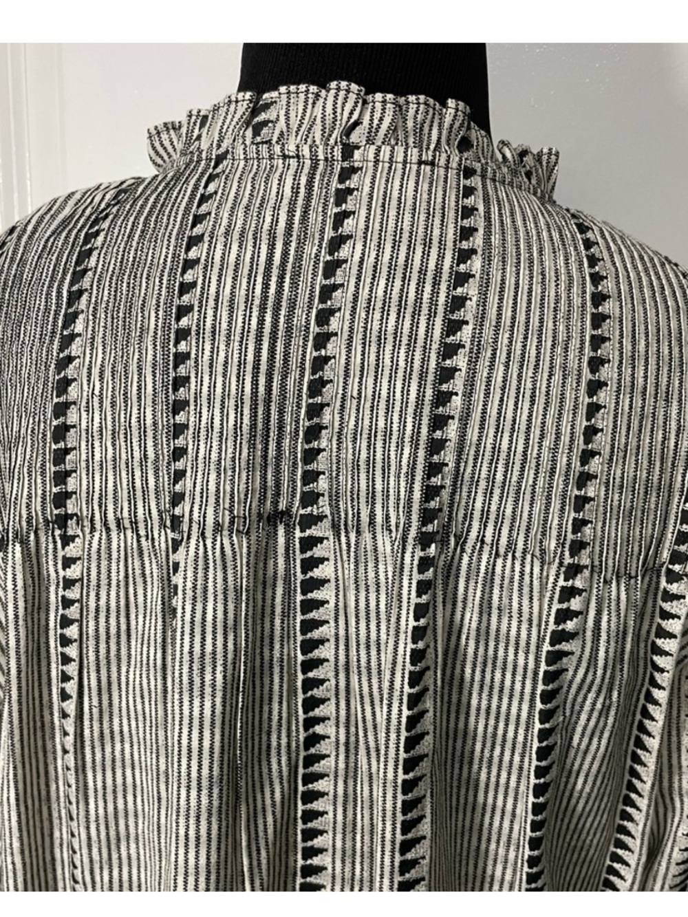 J Crew Black and White Striped Peasant Blouse size Small CB-10 - Picture 9 of 10